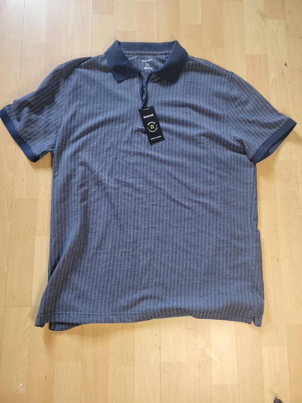 Haggar Slate Blue Textured Polo with Navy Trim